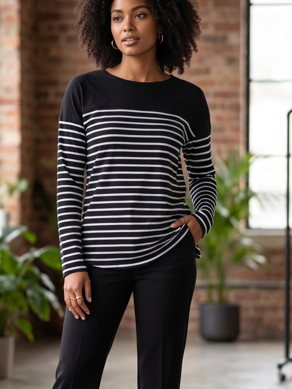 Lilycoco Long Sleeve Black & White Striped Shirt - Small - NWT